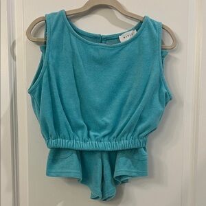 MABLE Turquoise terry cloth crop and shorts set